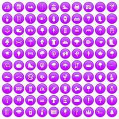 100 park icons set purple