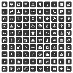 100 woman happy icons set black