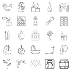 Beauty shop icons set, outline style