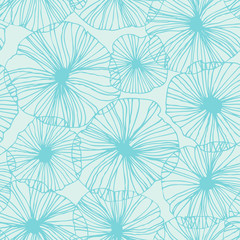 Decorative abstract floral pattern. Vector linear texture. Seamless turquoise background