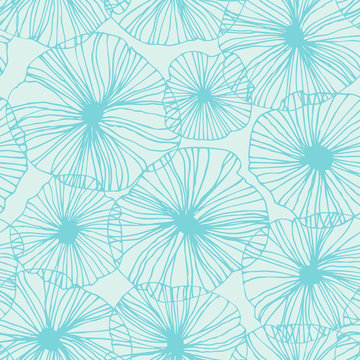 Decorative abstract floral pattern. Vector linear texture. Seamless turquoise background