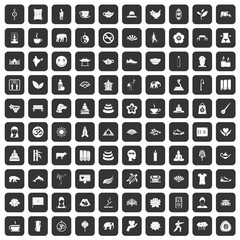100 yoga icons set black