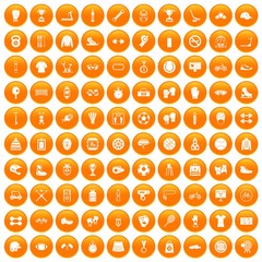 100 sport accessories icons set orange