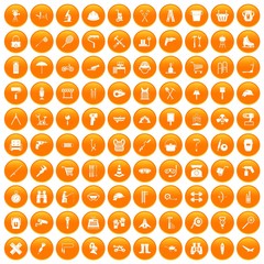 100 tackle icons set orange