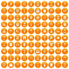 100 valentine day icons set orange