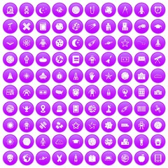 100 astronomy icons set purple