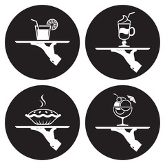 human hand with a tray icons