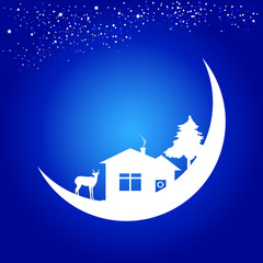 Obraz na płótnie Canvas Christmas eve, moon, blue and white