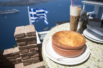 Moussaka and Coffee with Greek Flag
