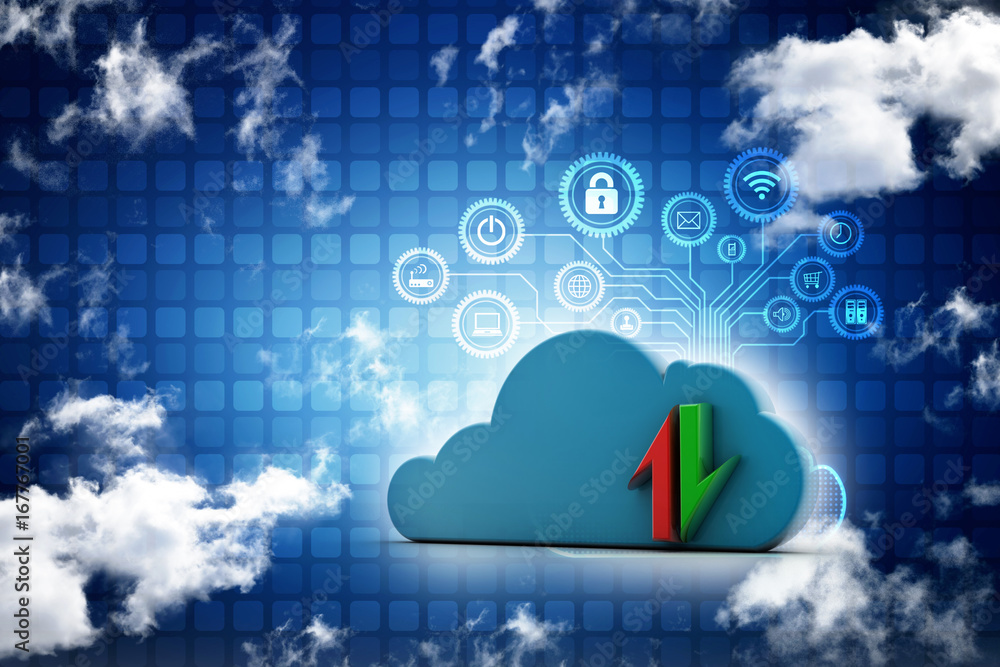 Poster 3d illustration cloud with uploading downloading arrow