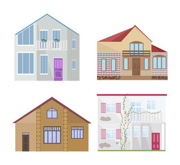Set of different styled architecture facade buildings vector