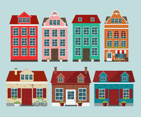 Set of european colorful old houses. Old european town. - 167768445