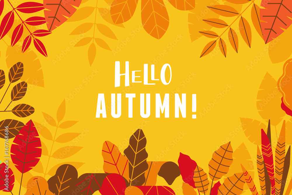 Poster vector illustration in simple flat style with autumn leaves