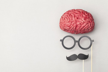 Human brain with comedy props