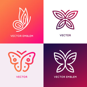 Vector set of abstract logo design templates and emblems - butterfly