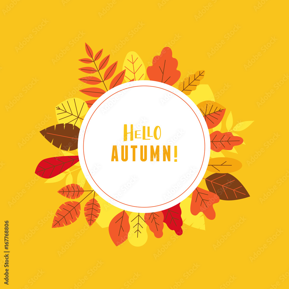 Poster vector illustration in simple flat style with autumn leaves