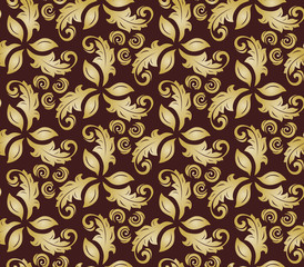 Floral vector golden ornament. Seamless abstract classic background with flowers. Pattern with repeating elements