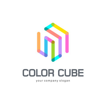 Logo template hexagon design. Color cube