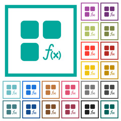 Component functions flat color icons with quadrant frames