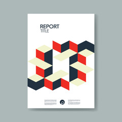 Annual business report cover template with modern material design isometric cubes style vector background.