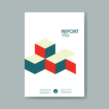 Annual business report cover template with modern material design isometric cubes style vector background.