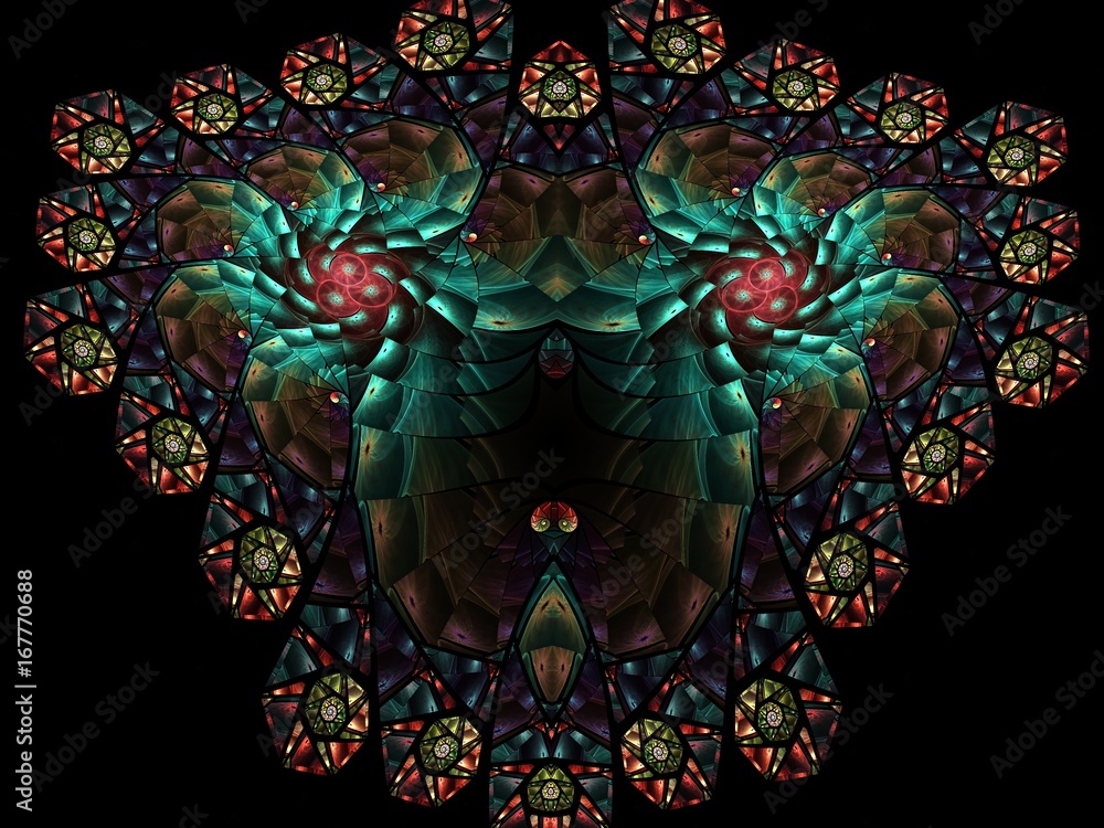 Poster abstract multicolored fractal pattern. computer generated graphics.