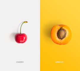 Creative layout made of cherry and apricot. Flat lay. Food concept