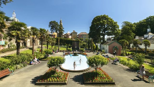 View over Central Piazza of Portmeirion Village in North Wales, UK