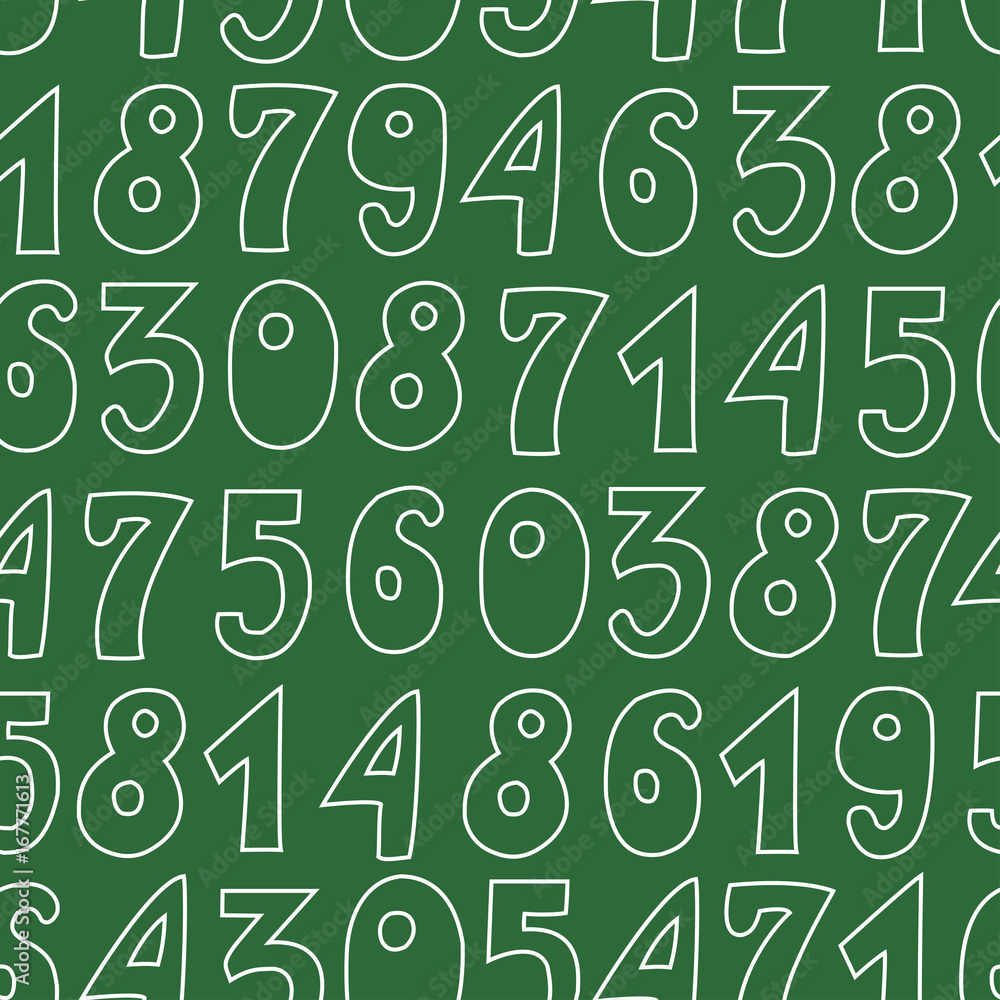 Fototapete seamless pattern with numbers on green background. chalk on blackboard. vector.