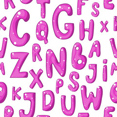 Seamless pattern with green cartoon letters on white background.