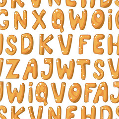 Seamless pattern with green cartoon letters on white background.