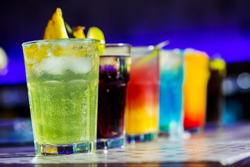 Set of different alcoholic drinks and cocktails