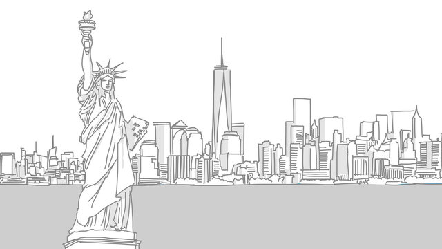 New York City and Lady Liberty Vector Illustration