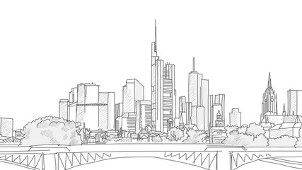 Hand drawn Frankfurt Skyline Panorama Sketch