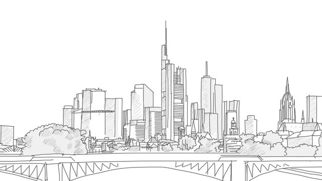Hand drawn Frankfurt Skyline Panorama Sketch