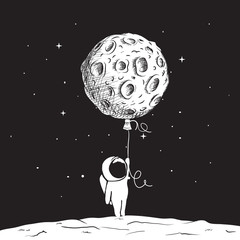 Fun astronaut keeps a moon © Galacticus