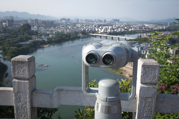 Telescope on the mountain in guilin china.