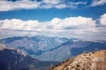 View of Lake Garda from Mount Monte Baldo. Italy, the Dolomites.