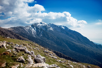 Fototapeta na wymiar View of Lake Garda from Mount Monte Baldo. Italy, the Dolomites.