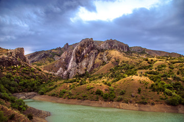 Amazing landscape with a mountain lake.