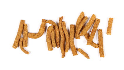 Integral snacks, grissini sticks isolated on white background