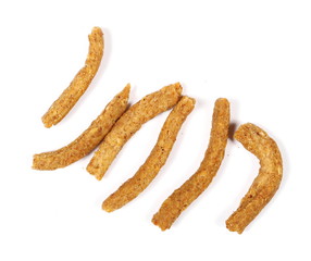 Integral snacks, grissini sticks isolated on white background