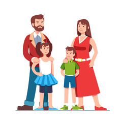 Parents standing together with children. Family