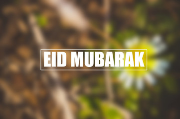 Eid Mubarak Card with blurring nature Background