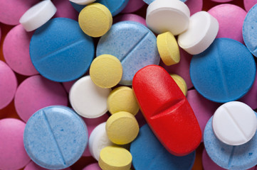 Macro shot of colorful medicaments, top view