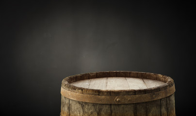 background of barrel and worn old table of wood