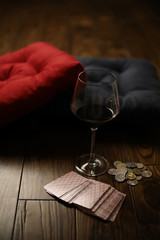 Pillows on a wooden parquet floor