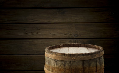 Naklejka na ściany i meble background of barrel and worn old table of wood