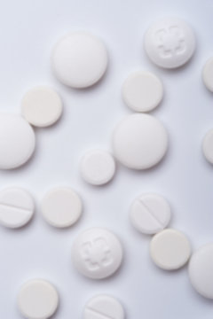 White medicine pills, top view