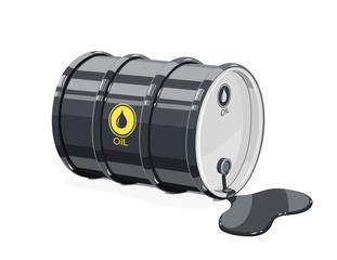Black metal barrel for oil with spot. Equipment transportation